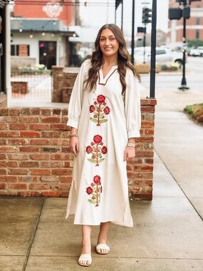 NWT Entro Cream Embroidered Floral Maxi Dress - Casual Boho Large